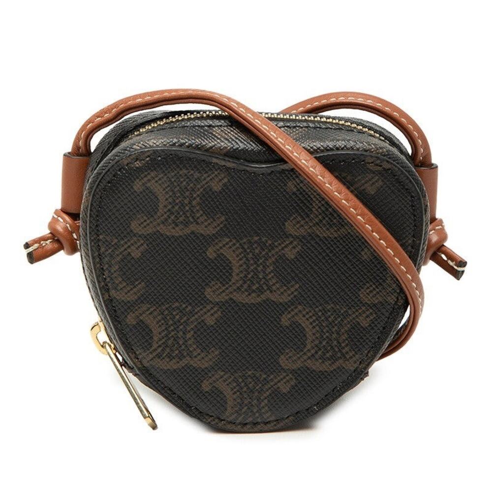 Celine Micro Heart Pochette Coated Canvas Shoulder Bag Brown